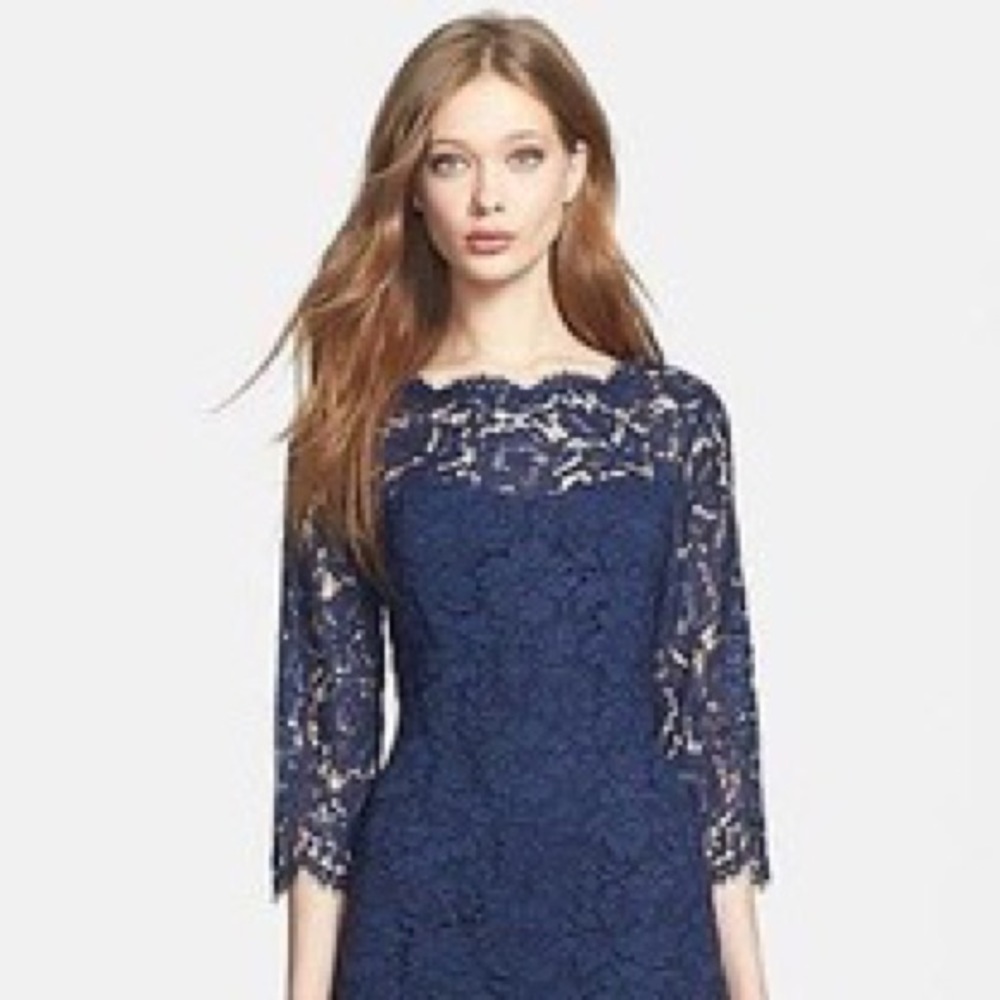 ELIZA J Lace Fit & Flare Dress 👗 Navy Blue